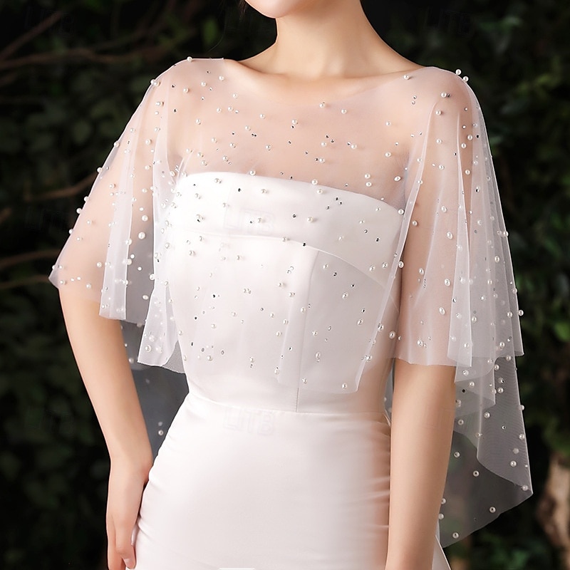 Sjal til kvinner Elegant Ermeløs Polyester Bryllup Wrap Med Perlearbeid Til Fest Vår sommer 2025 - $13.49 –P4