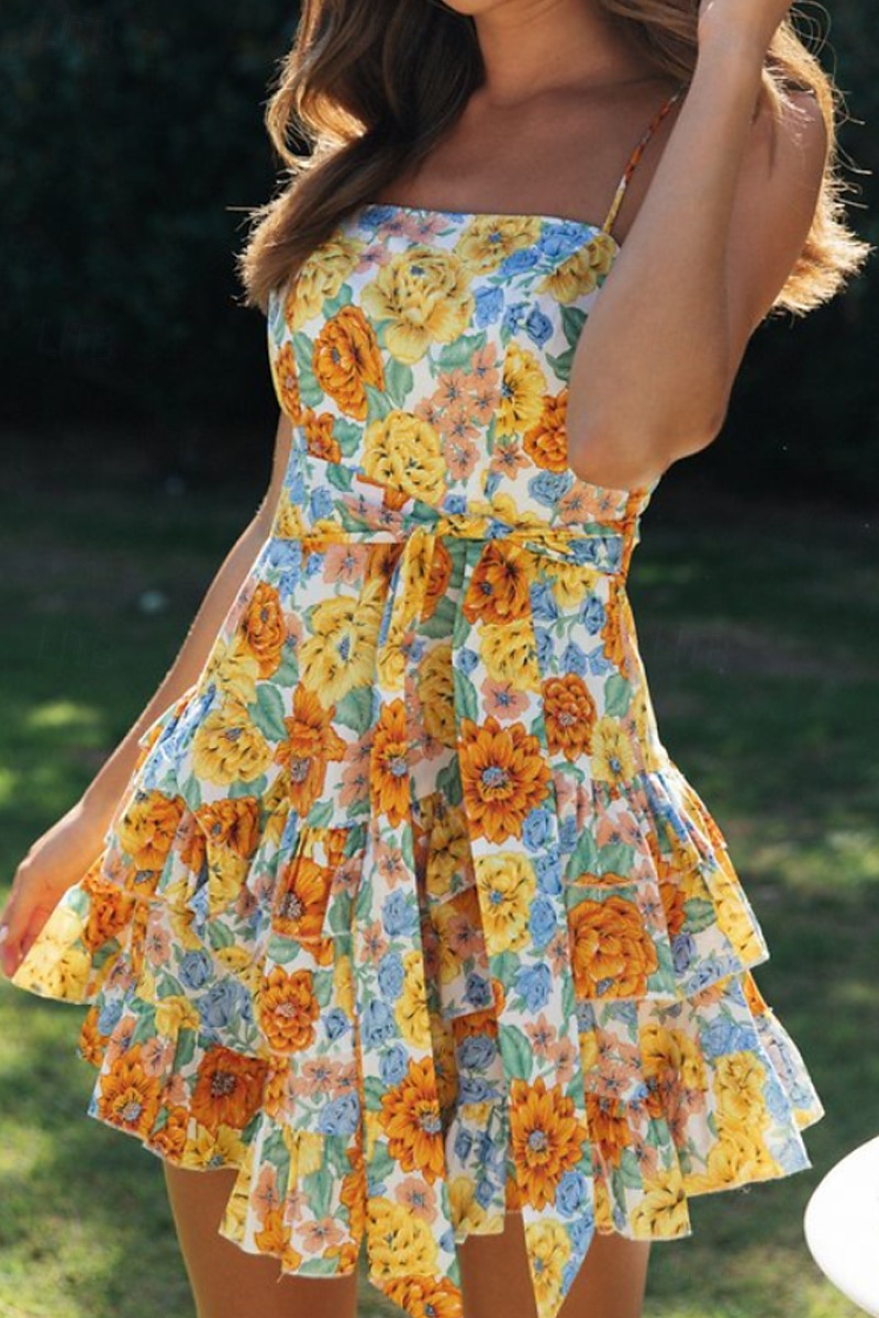 Mulheres Minivestido Vestido de formatura Vestido floral Vestido estampado Moderno Ao ar livre Férias Final de semana Normal Flor Sem Manga Com Alças Finas Laranja Verão de 2025 por $25.99 –P3