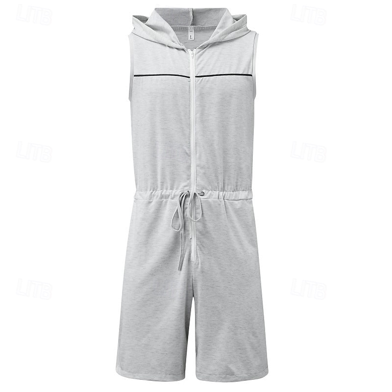 Homme Body Débardeur à capuche et short Sans manches Fermeture éclair Été Uni Sexy Occasionnel Une pièce À capuche Vacances Vert Armée Noir Gris T-shirt haut de gamme pour homme de 2025 ? $23.99 –P3