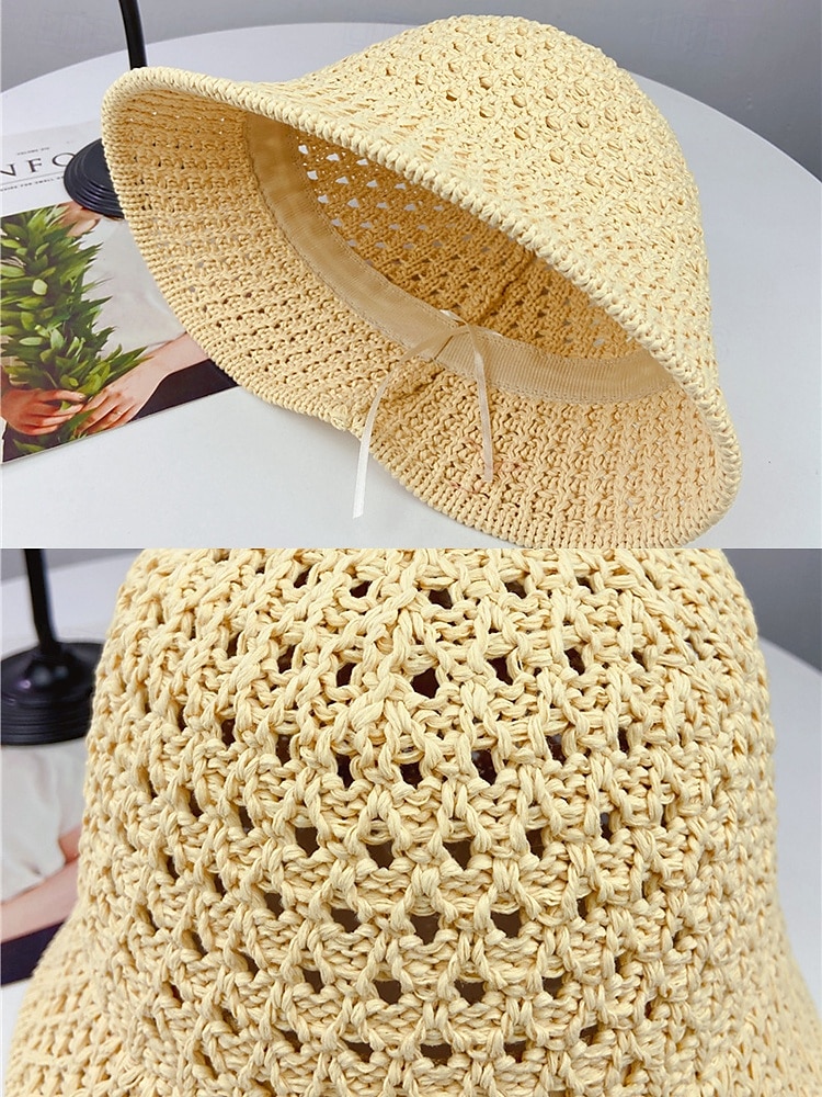 Chapeau de paille vintage pour femme – chapeau de soleil respirant tissé à la main, léger et pliable, chapeau de plage élégant pour les vacances d'été, les voyages et les activités de plein air de 2025 ? $14.99 –P7