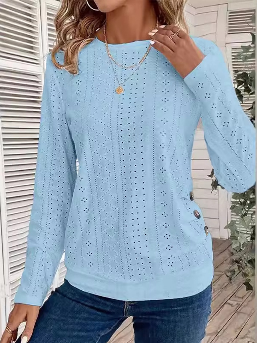 Pentru femei Tricou Simplu Modă Modern Manșon Lung Stil Nautic Topuri obișnuite Zilnic Capsă Negru Alb Albastru celest Vară 2025 - $24.99 –P9
