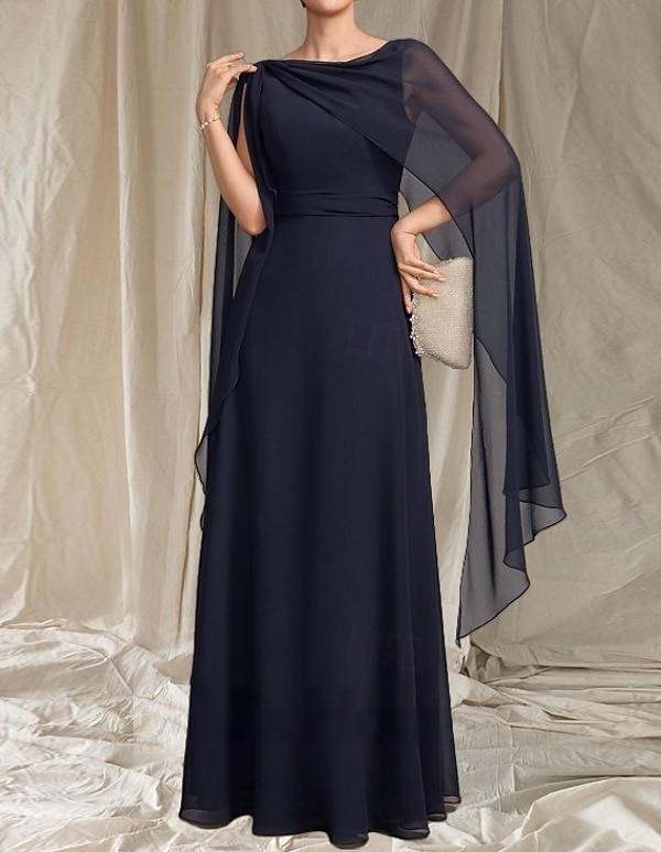 A-Linie Brautmutter Kleid Hochzeitsgast Elegant Rundhalsausschnitt Bod-Length Chiffon Ärmellos mit Sash  Band Rüschen Raffung 2025 - $147.99 –P5