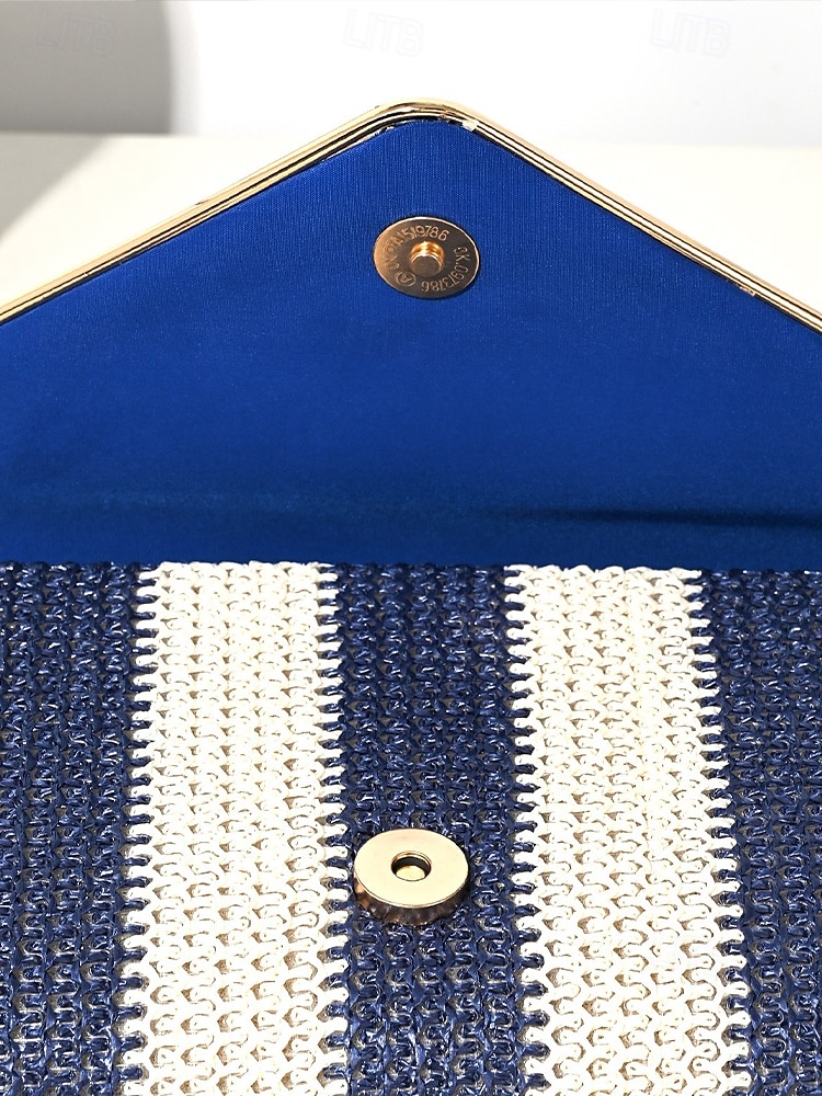 dames gestreepte geweven envelop clutch - met ketting, kan op één schouder of crossbody worden gedragen, modieus en veelzijdig, geschikt voor strandfeestjes en dagelijks gebruik zwart rood kaki 2025 - $19.99 –P7