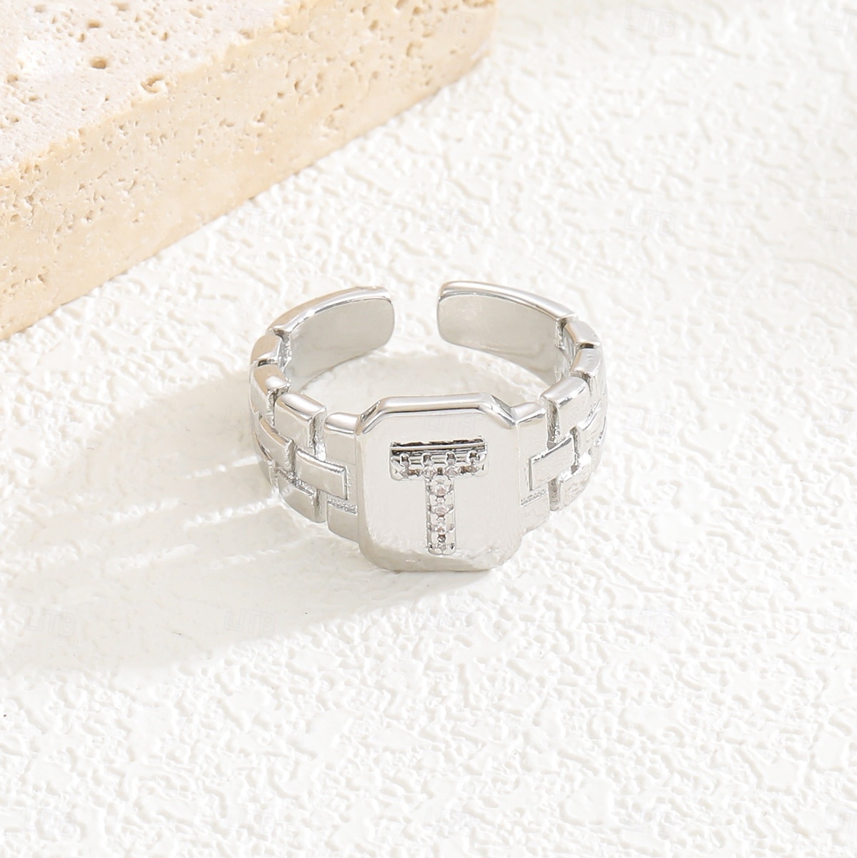 Personalized Letter Ring, Gift for Mom, Copper with Zircon Alphabet Ring, Vintage-Style Chain Design, Adjustable Open Band, Minimalist Aesthetic Jewelry for Women 2025 - $4.99 –P15