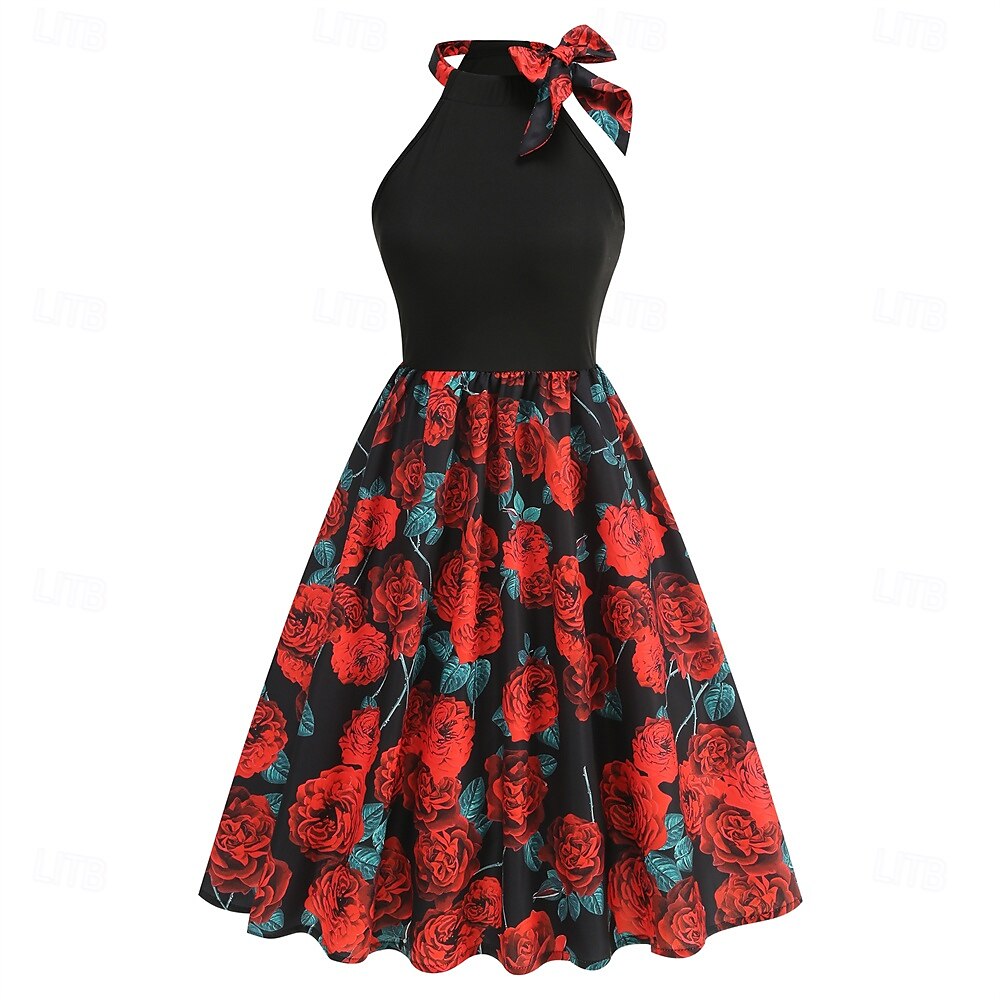 Retró 1950-es Rockabilly Ruhák Swing ruha Virágos Női Farsang Álarcos mulatság Hétköznapi viselet Felnőttek Ruha Hazatérő ruhák 2025 - $21.99 –P1