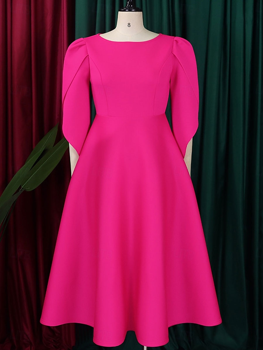 Kleid Mutter der Braut Elegantes Freizeitkleid Rundhalsausschnitt Knie-Länge Polyester 3/4 lange Ärmel mit einfarbig 2025 - $79.99 –P8