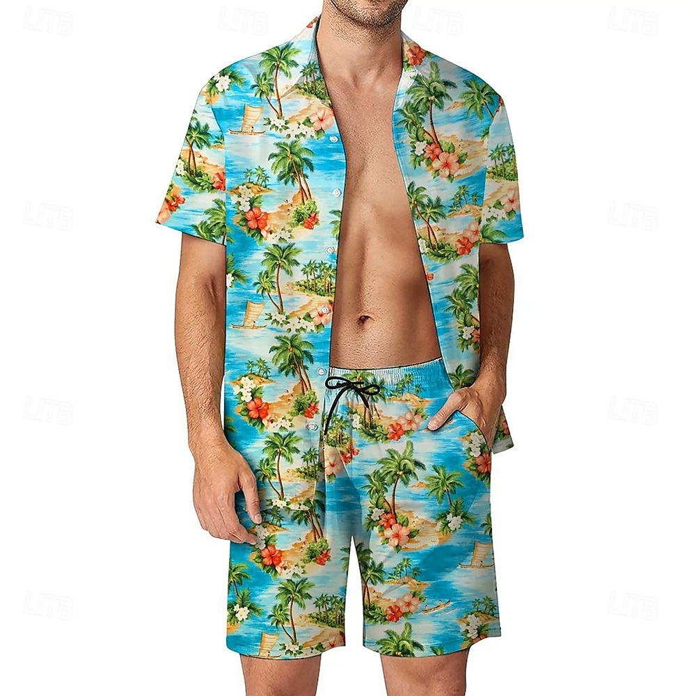 Per uomo Piante Teschi 2 pezzi Set di camicie Camicia hawaiana estiva Manica Corta Pantaloni corti Collo ripiegato Vacanza Casual All'aperto Casa Casuale Stampa 3D Estate Rosso rubino Nero Ametista del 2025 a $37.99 –P2