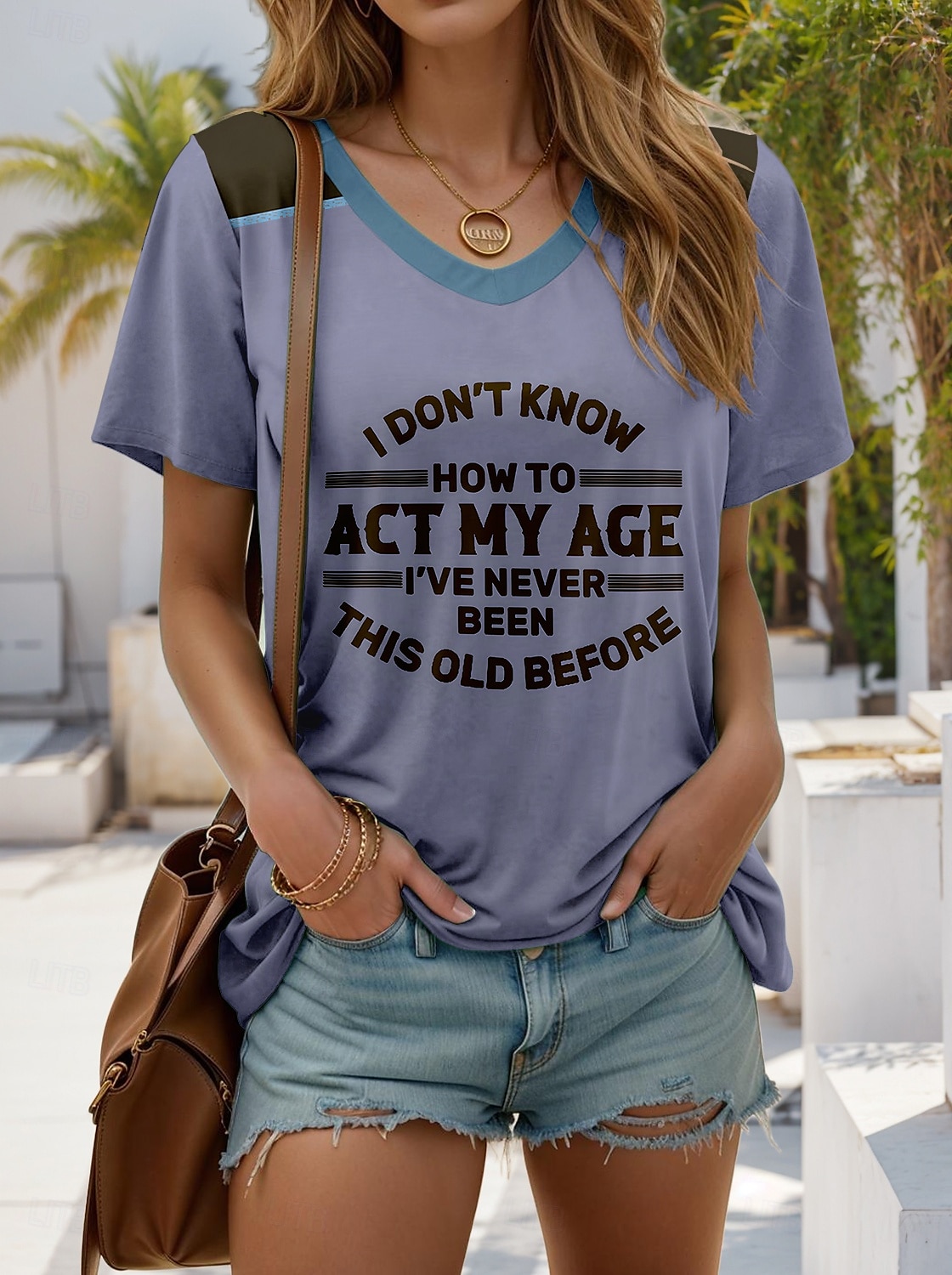 Women's T Shirt Graphic Color Block Letter Stylish Casual Short Sleeve V Neck Regular Tops Daily Weekend Print Light Green Army Green Purple Gray Summer Spring 2025 - $19.99 –P4