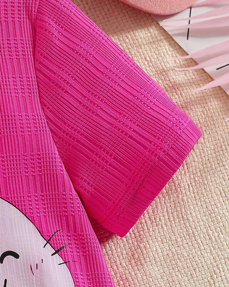 Děti Dívčí Šaty Králíček Krátký rukáv Venkovní Ležérní Módní Rozkošný Polyester Délka ke kolenům Volnočasové šaty Áčkové šaty Léto 4 roky + Sytě červená 2025 - $18.49 –P10