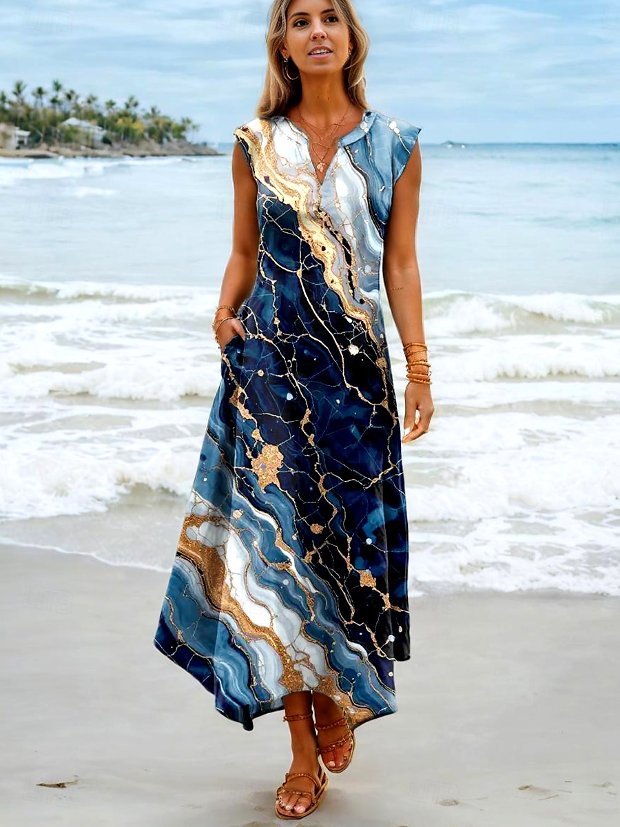 Per donna Abito maxi Vestito Estivo Abito a Tubino Vacanza Casual Spiaggia Feste Spiaggia Vestibilità regolare Ombre Grafico Astratto Senza Maniche Scollo a V Azzurro Estate Primavera del 2025 a $36.99 –P1
