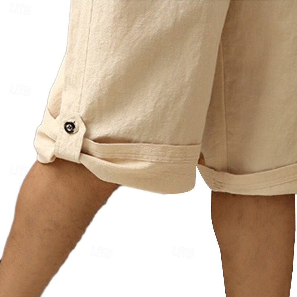 Homens Calças Capri Shorts de linho Shorts de verão Bolsos Com Cordão Cintura elástica Tecido Comprimento da panturrilha Ao ar livre Diário Para Noite Moda Roupa de rua Amarelo Azul Real Sem de 2025 por $23.99 –P6