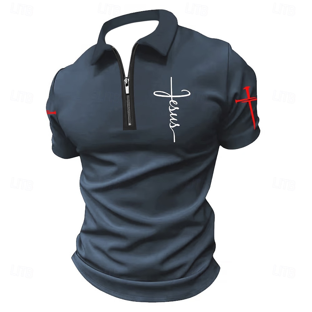 Easter Men's Cross Zip Polo Short Sleeve Turndown Vintage Outdoor Athleisure Casual Daily Zipper Summer Grey Black Dark Blue 2025 - $21.99 –P3
