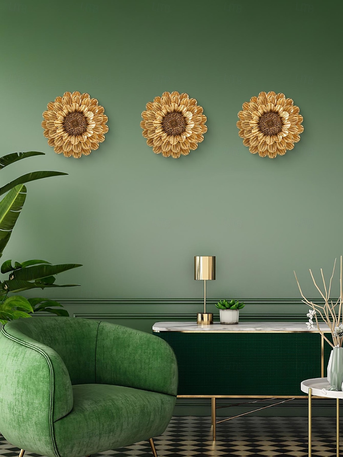 Vintage Gold and Silver 3D Floral Wall Decor, 7.7x7.7 Inch Resin Wall Hanging, Elegant Flower Ornament for Home, Hotel, Accent Wall, and Cultural Wall Decoration 2025 - $12.49 –P1