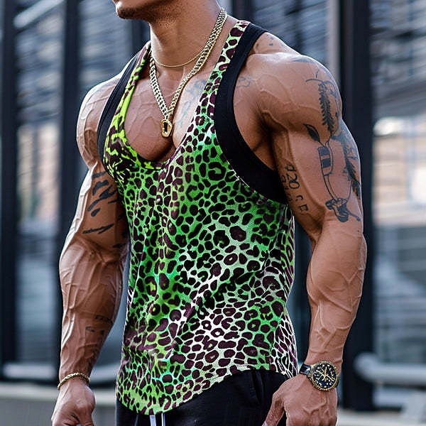 Pánské Bez rukávů Vesta Tílka Košile bez rukávů Bez rukávů Do U Léto Leopard Módní Klasické Pohodlné Výstřih ke krku Ležérní Posilovna ulice Rubínově červená Trávová zelená Top tričko pro muže 2026 - $17.99 –P2