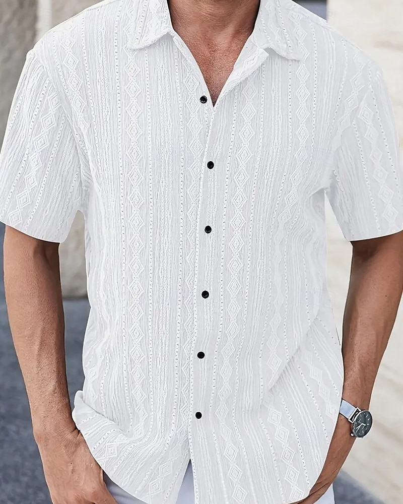 Men's Shirt Summer Shirt Casual Shirt Beach Shirt Button Up Shirt Black White Brown Short Sleeve Plain Shirt Collar Vacation Hawaiian Clothing Apparel Polyester Fashion Casual Comfortable 2025 - $23.99 –P4