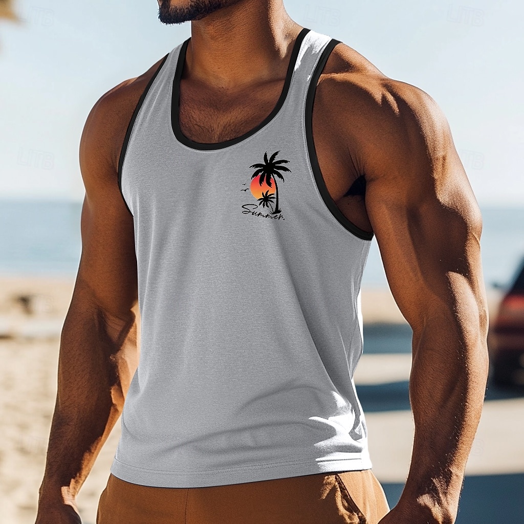 Men's Tank Top Vest Top Sleeveless Shirt Muscle Shirt Sleeveless Crew Neck Summer Coconut Tree Sports Fashion Comfortable Print Casual Beach Black White Green Top Tee for Men 2025 - AU $21.09 –P2