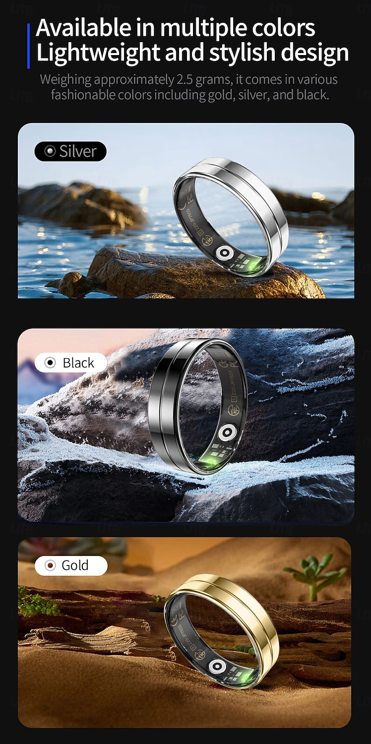 2026年 スマートリングフィットネストacker、超薄型2.2mm軽量インテリジェントリング、5ATM防水ステンレス鋼アクティビティ＆睡眠モニター、7日間の長いバッテリー寿命、Bluetoothウェルネスウェアラブル（男女用）  コレクション – $51.99 –P10