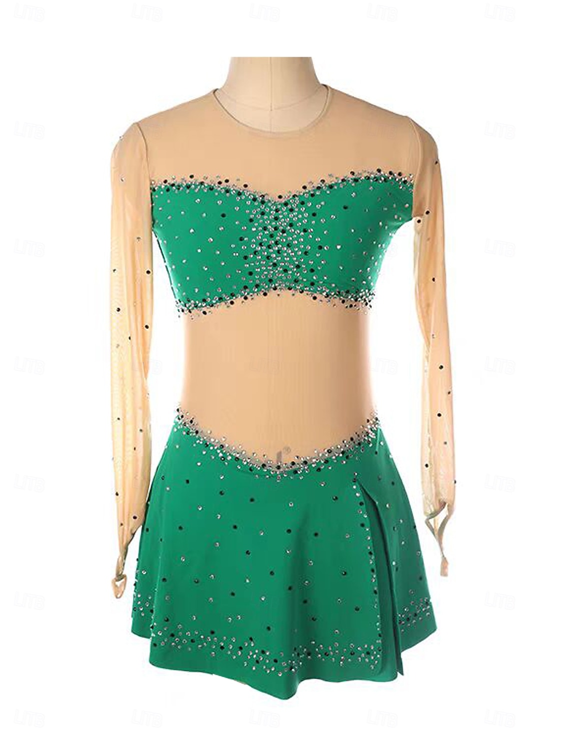 Robe de patinage artistique Femmes Fille Patinage Robe Vert Patchwork Trou de pouce Maille Spandex Élastique Entraînement Pratique Professionnel Tenue de Patinage Chaleur Thermique cristal pailleté de 2025 ? $162.99 –P1