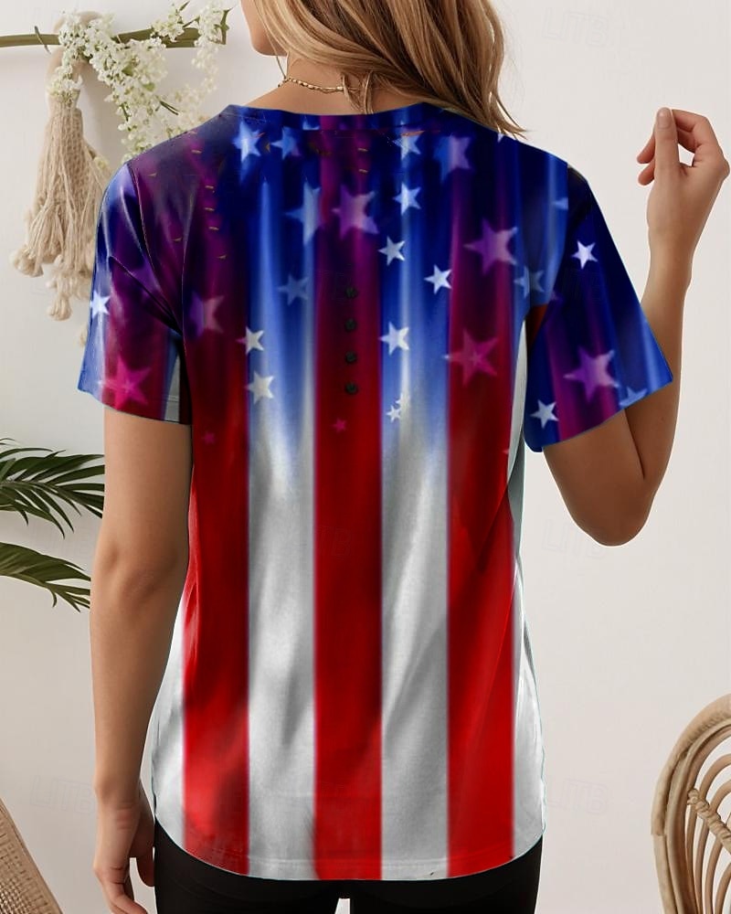 Γυναικείο Πατριωτικό T-Shirt Σημαία Σημαία Βασικό Κόκκινο Λευκό και Μπλε Κοντομάνικο Στρογγυλή Λαιμόκοψη Κανονικά Τόπς Καθημερινά Κουμπιά Εκτύπωση Μπλε Καλοκαίρι Άνοιξη 2025 - $24.99 –P2