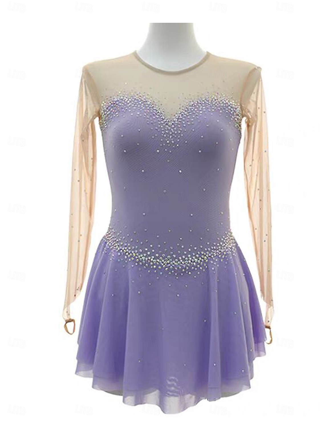 Figure Skating Dress Women's Girls' Ice Skating Dress Light Purple  Patchwork Thumbhole Mesh Spandex Stretchy Training Practice Professional Skating  Wear Thermal Warm Crystal / Rhinestone Long Sleeve 2026 - 197.99