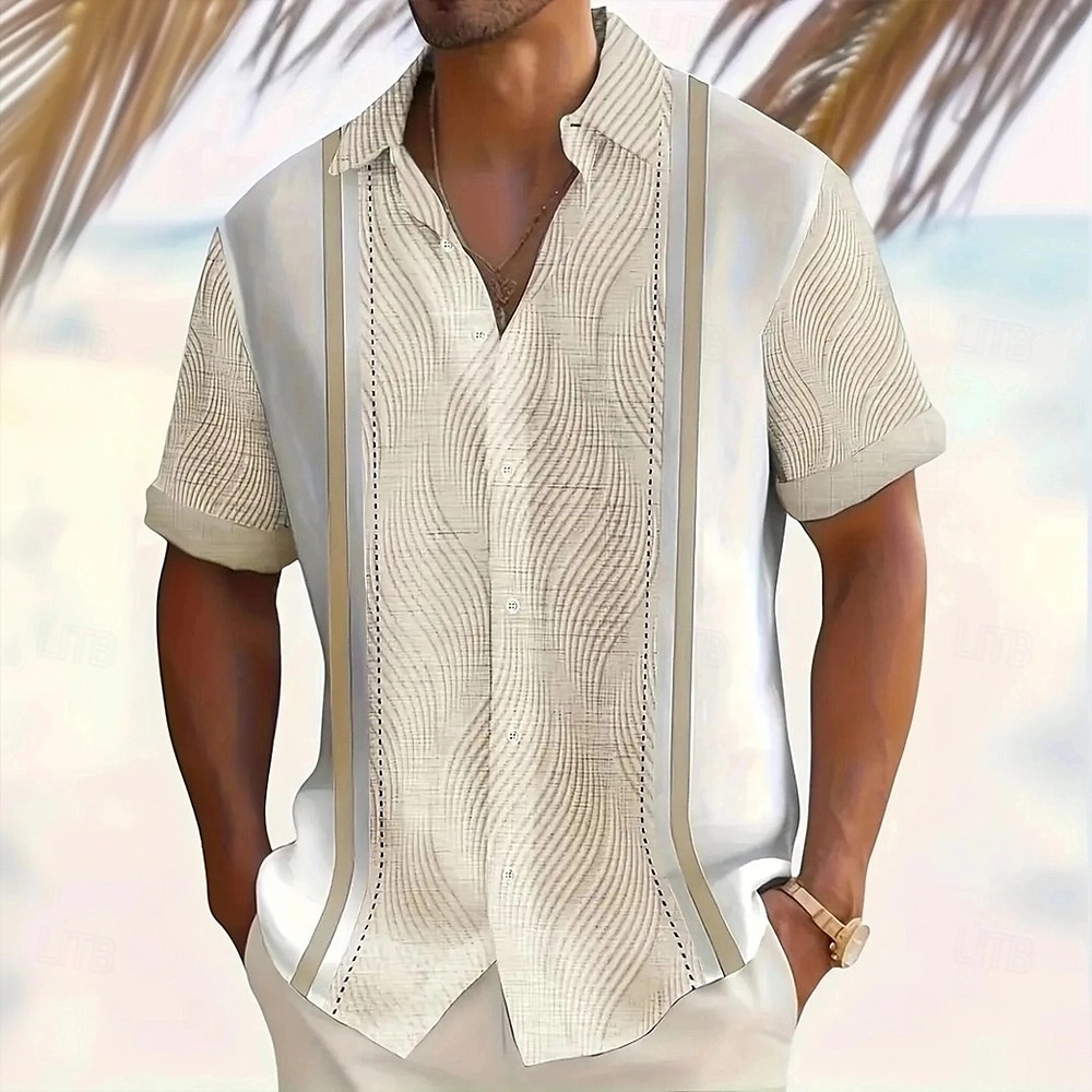 Men's Geometric Striped Shirt Casual Shirt Button Up Shirt Short Sleeve Fashion Casual Outdoor Vacation Holiday Summer Spring Turndown 3D Print Collared Shirts Light Blue Pink Khaki Dark Blue 2025 - $23.99 –P3