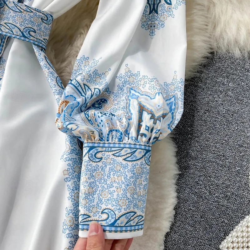 Női Midi ruha Boho ruha Divat Szabadság Alkalmi Hétvége Normál Virág Hosszú ujj Állógallér Fekete Medence Sárgabarack Nyár 2025 - $31.99 –P3