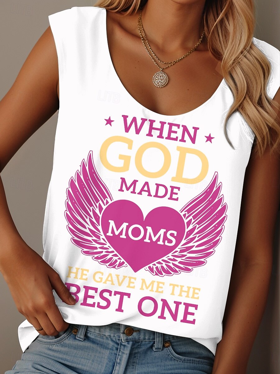 Dam Camisole linne Grafisk Bokstav Dagligen Ledigt Ärmlös Rund hals Vanliga toppar Dagligen Mönster Svart Vit Rodnande Rosa Blå Purpur Sommar GOD 2025 - $19.99 -P3