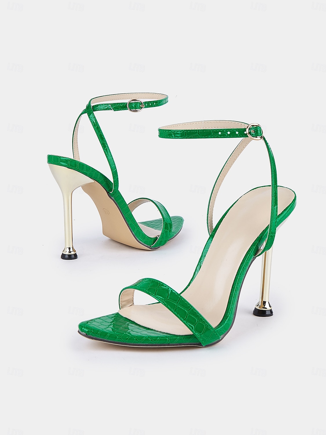 Sandalias de tiras con tacón de aguja de charol verde: tacones altos elegantes para eventos y bodas elegantes 2025 - $34.99 –P3