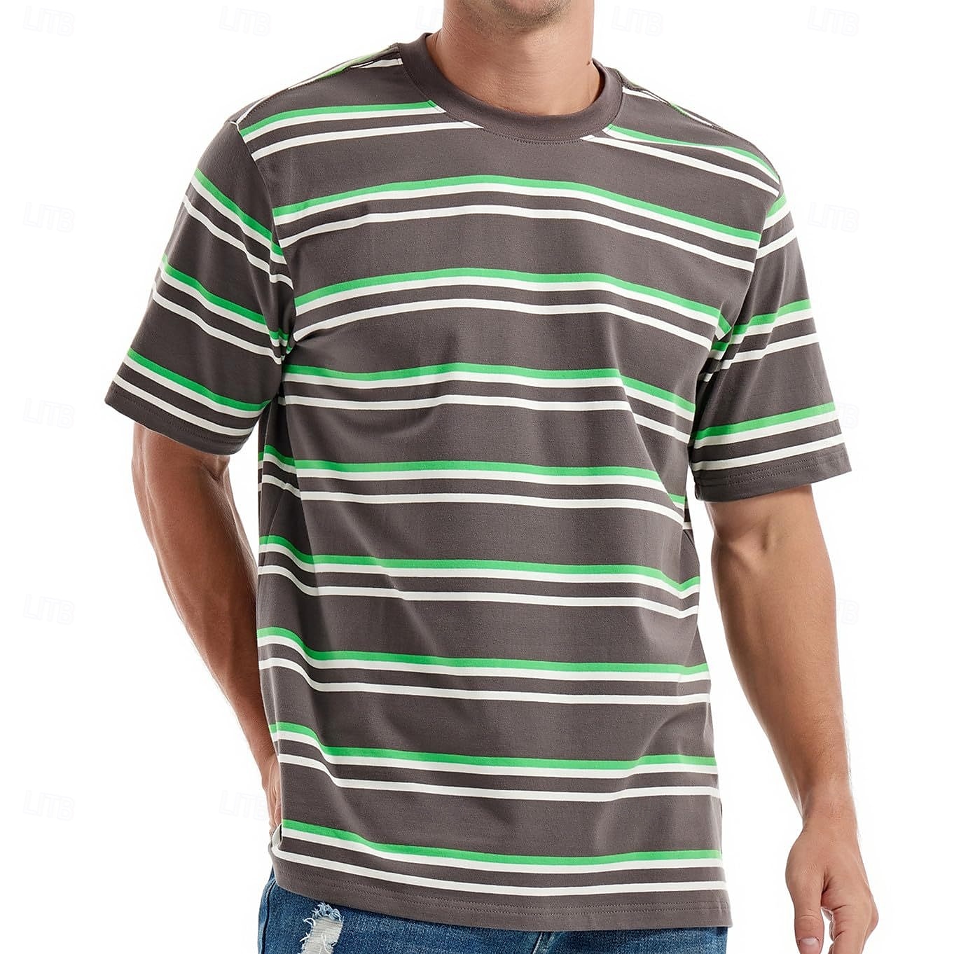 Men's Tee Tee Top Short Sleeve Crewneck Spring &  Fall Stripes Fashion Designer Color Block Vacation Street Going out Black Dark Gray Green Top Tee for Men 2025 - $12.49 –P4
