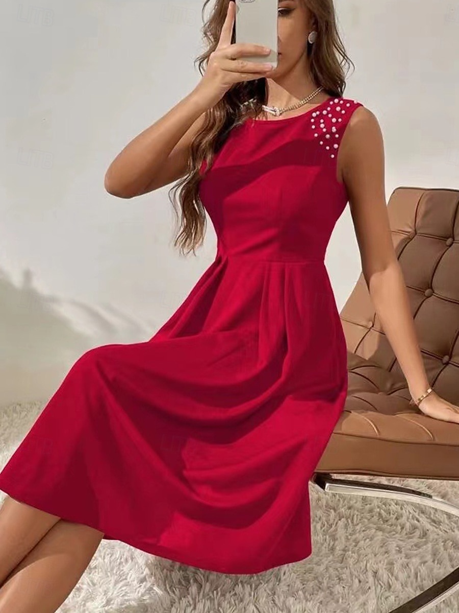 Fit And Flare Mekko Cocktailmekot Juhlamekot Loma Hihaton Tiukka pyöreä kaula-aukko Päivittäin Loma Polyesteri kanssa 2026 - $33.99 –P2