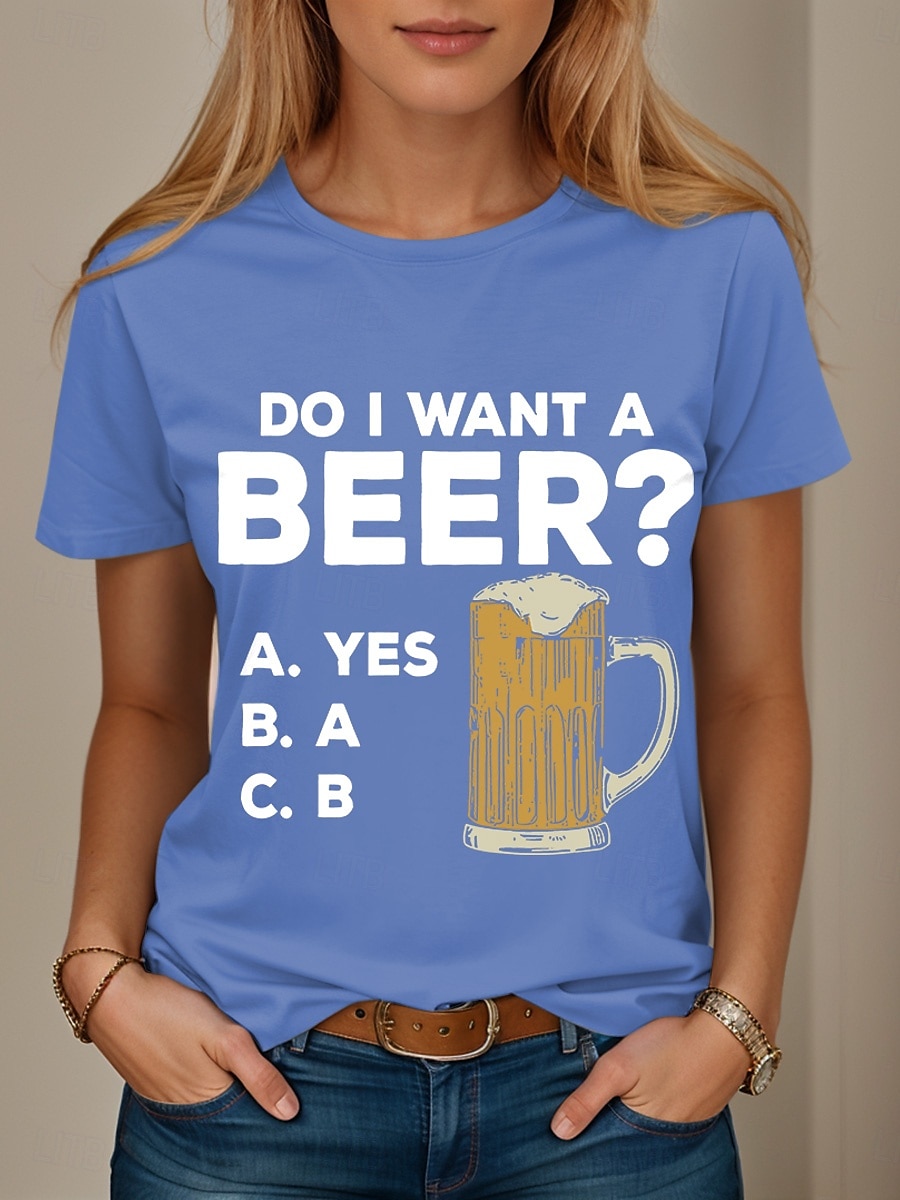 Oktoberfest Pentru femei Tricou Grafic Scrisă Bere Stilat Casual Manșon scurt Rotund Topuri obișnuite Zilnic Sfârșit de săptămână Imprimeu Negru Alb Roz Îmbujorat Albastru piscină Mov Vară Primăvară 2025 - $19.99 –P3