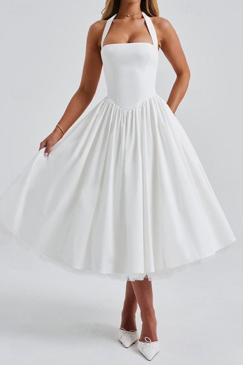 Pentru femei Rochii Midi Rochie albă Rochie de absolvire Modă Modern Zi de Naștere Concediu Absolvire Fit regulat Simplu Fără manșon Gâtul halter Negru Alb Roșu-aprins Vară 2025 - $32.99 –P1