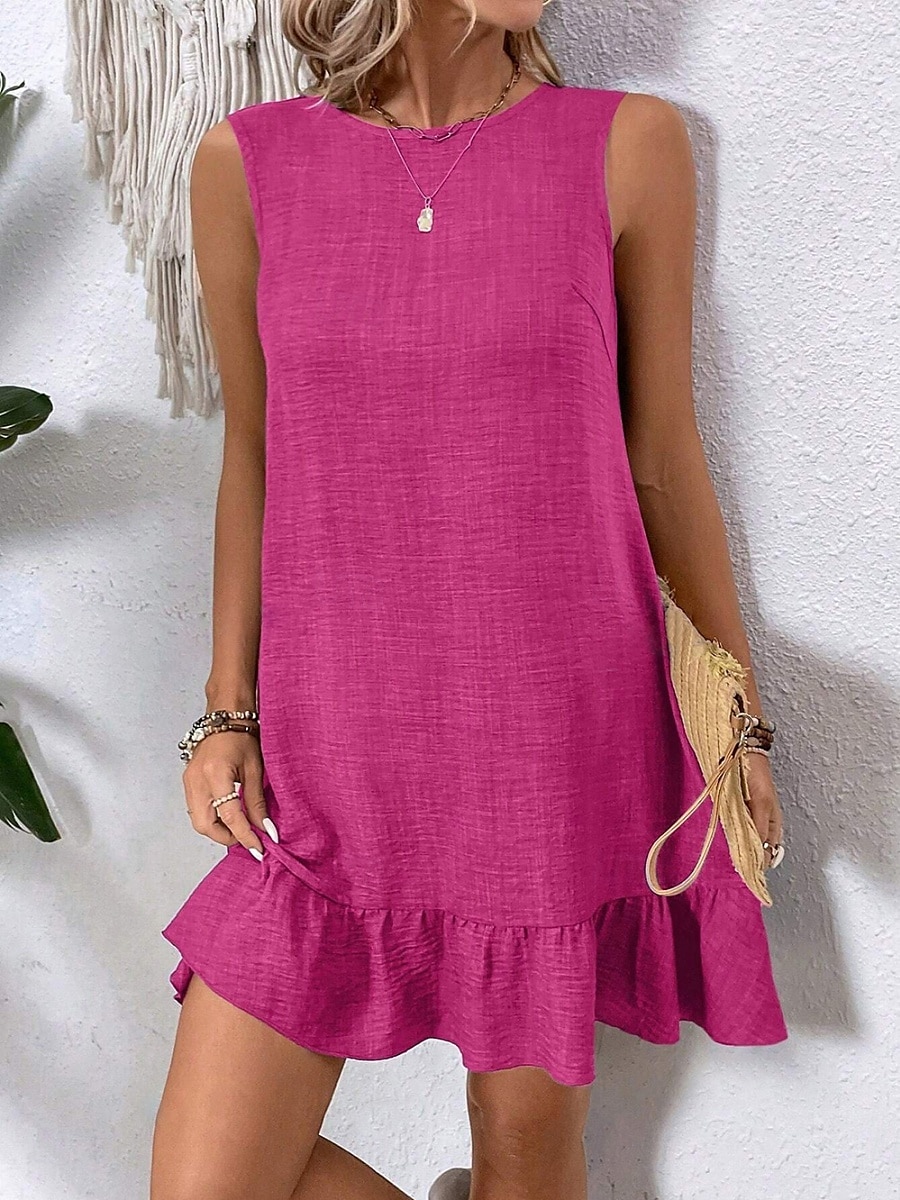 Dames Mini Jurk Off The Shoulder Jurk Casual Buiten Reguliere Pasvorm Grafisch Mouwloos Ronde Hals Blauw Fuchsia Groen Abrikoos Zomer 2025 - $23.99 –P13