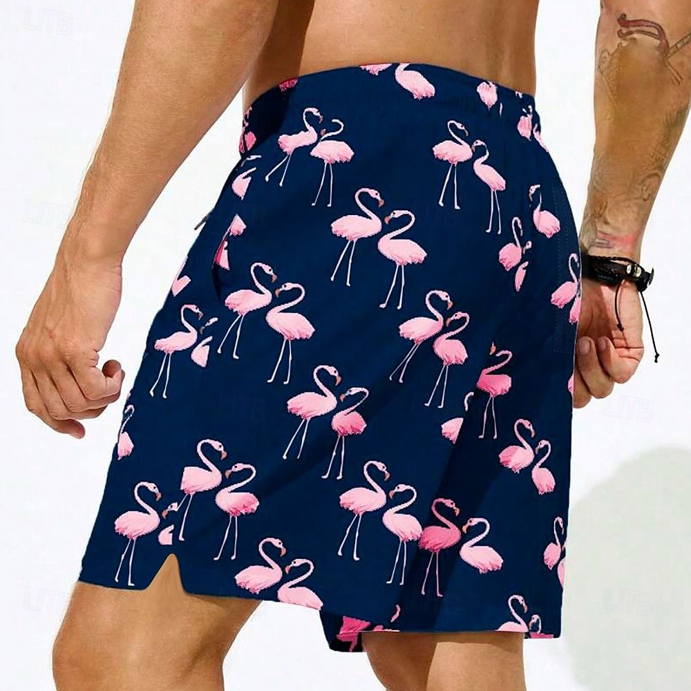 Miesten Flamingo Lintu Vuoratut shortsit 2 in 1 uimashortsit Uimashortsit Keskivyötärö Havaijilainen Loma Pyhäpäivä Ranta-asut Sivutaskut Compression Linerin kanssa Joustava kiristysnyöri vyötäröllä 2025 - $21.99 –P2