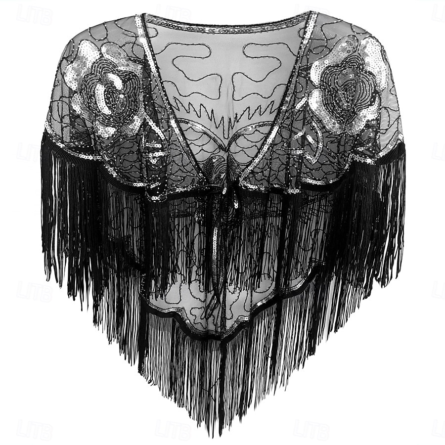 Retro Řvoucí 20s 20. léta 20. století šátek Wrap Přehozy přes ramena Velký Gatsby Buben dívka Flitry Třásně Maškarní kostým Dámské Karneval Svatební Večerní oslava Plesová maškaráda Dospělé Šátek 2025 - $21.99 –P14