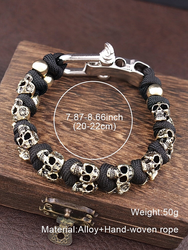 мужской панк-браслет с черепом - браслет для выживания, сплетенный вручную из паракорда, металлический готический байкерский браслет, украшения в стиле рок для вечеринок и концертов 2025 - $18.99 –P7