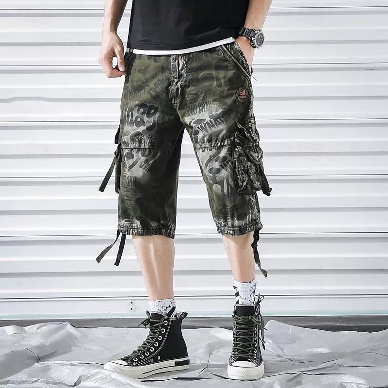 Homens Capri Cargo Shorts Calças Capri Shorts camuflados Cintura elástica Bolso multi Bolso com aba camuflagem Conforto Vestível Comprimento da panturrilha Ao ar livre Esporte Diário Moda Casual Azul de 2025 por $28.99 –P3