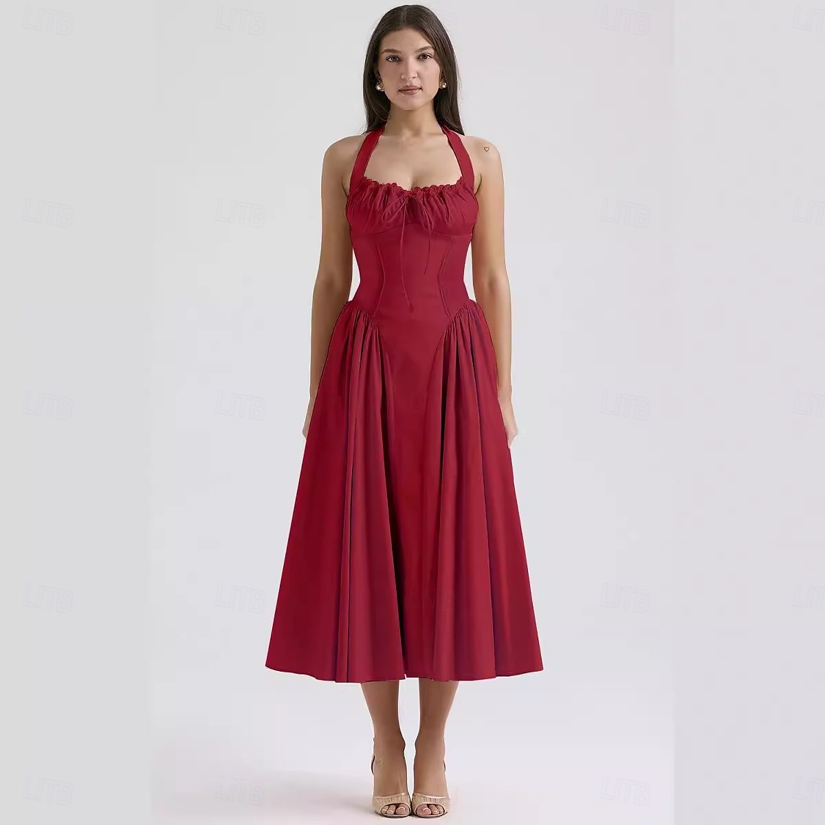Retro Vintage Medieval Renaissance Midi Dress Flare Dress Ren Faire Halter Regency Inspired Floral Women's Masquerade Wedding Vacation Casual Daily Adults' Dress Summer 2025 - $32.99 –P15