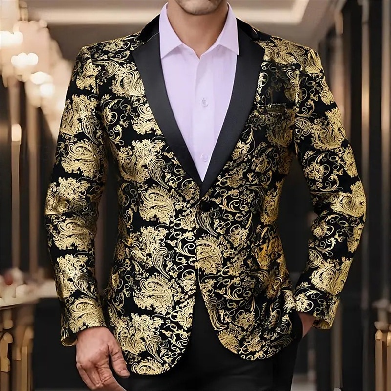 Men's Blazer Business Cocktail Party Wedding Party Party Spring &  Fall Polyester Bronzing Buttons Pocket Comfortable Single Breasted Blazer Red Blue Purple Gold 2025 - $57.99 –P8