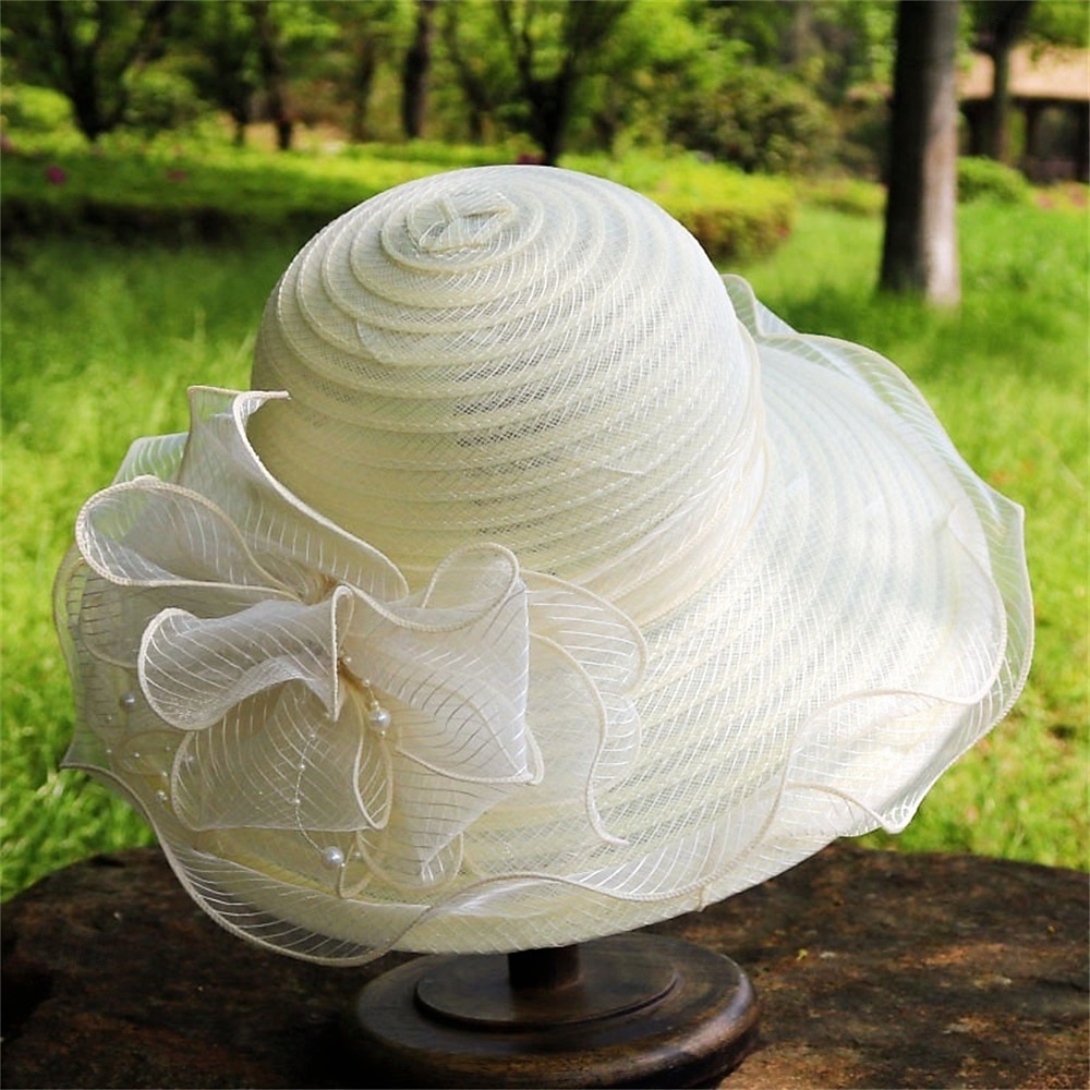 Sombreros de Poliéster Organdí Sombrero de Sol Boda Casual Vacaciones Té Fiesta Carrera de Caballos Elegante Vintage Protección Solar Con Diadema Floral 2026 - $19.99 –P7