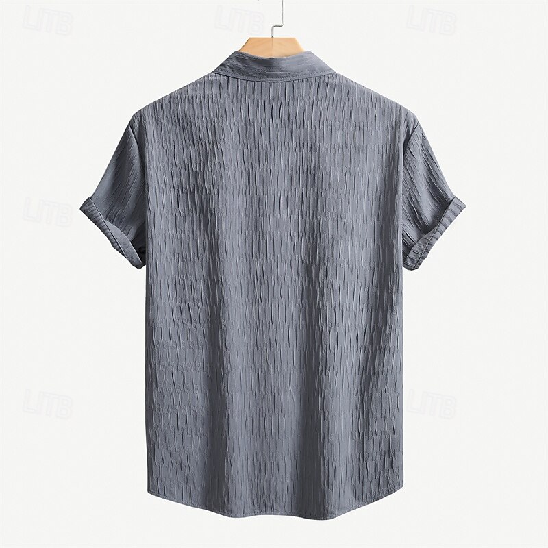 Men's Shirt Summer Shirt Casual Shirt Button Up Shirt Blue Green Gray Short Sleeve Plain Collar Daily Clothing Apparel Fashion Casual Comfortable 2025 - $22.99 –P4