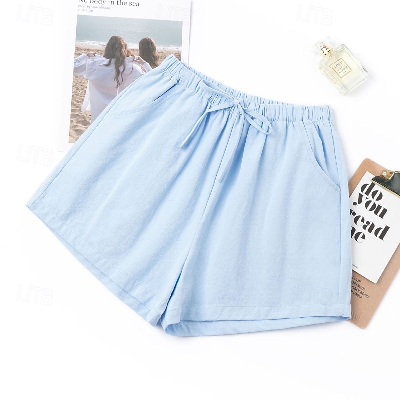 Femmes Short en coton et lin Shorts Slacks Streetwear Occasionnel Court Naturel Uni Avec Poches Conception à cordon élastique Confortable Vacances Rue Carmin Vert forêt Bleu ciel clair Gris Été Coupe de 2025 ? $11.99 –P15
