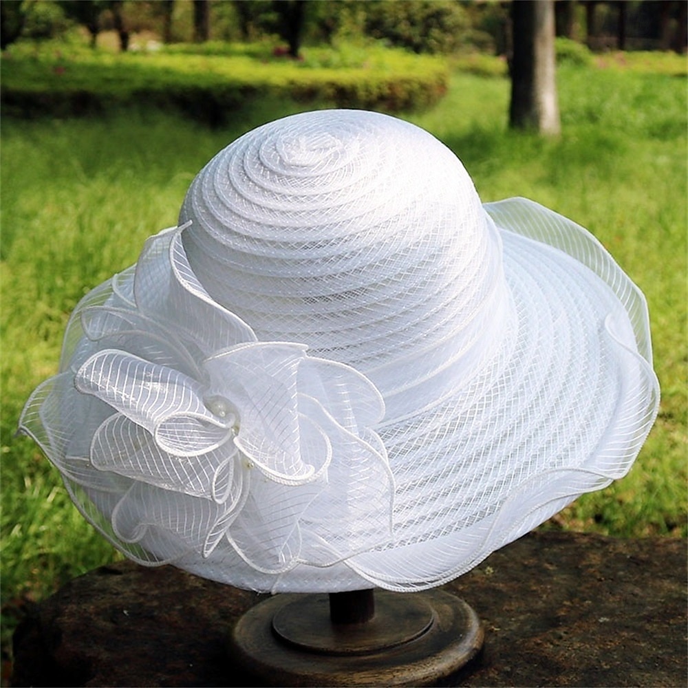 Sombreros de Poliéster Organdí Sombrero de Sol Boda Casual Vacaciones Té Fiesta Carrera de Caballos Elegante Vintage Protección Solar Con Diadema Floral 2026 - $19.99 –P5