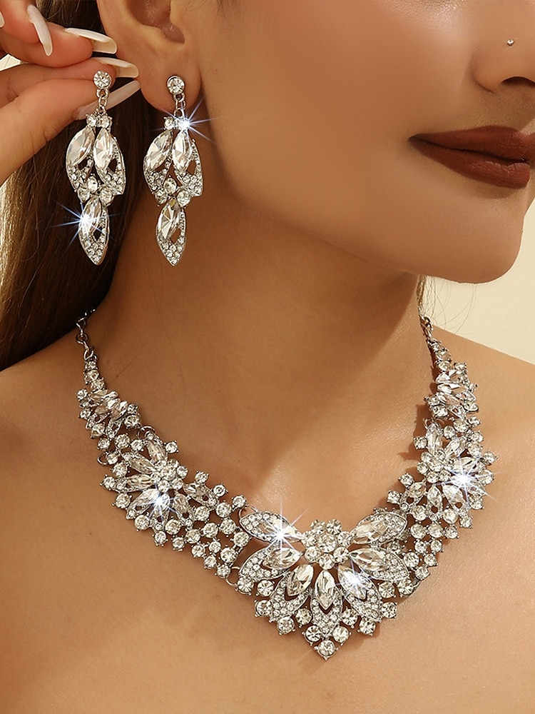 Elegant Green Crystal Jewelry Set – Statement Necklace & Earrings for Women, Luxury Wedding & Party Accessories 2025 - $14.99 –P1