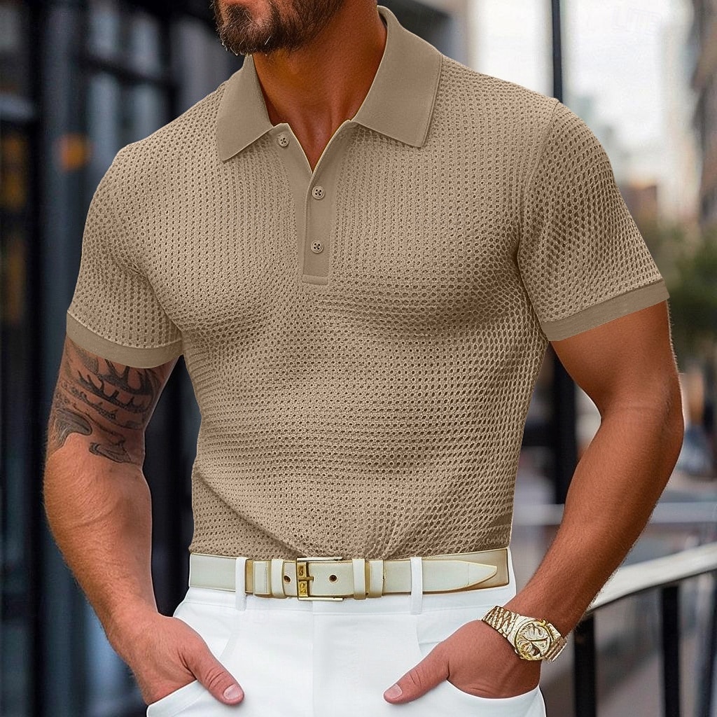 Pánské Waffle Polo košile Golfová košile Ležérní Dovolená Klopa Žebrovaný polo límec Krátký rukáv Módní Základní Bez vzoru Knoflíky Měkké Léto Jaro Běžný Bílá Žlutá Bordó Trávová zelená Khaki Šedá 2025 - $22.99 –P7