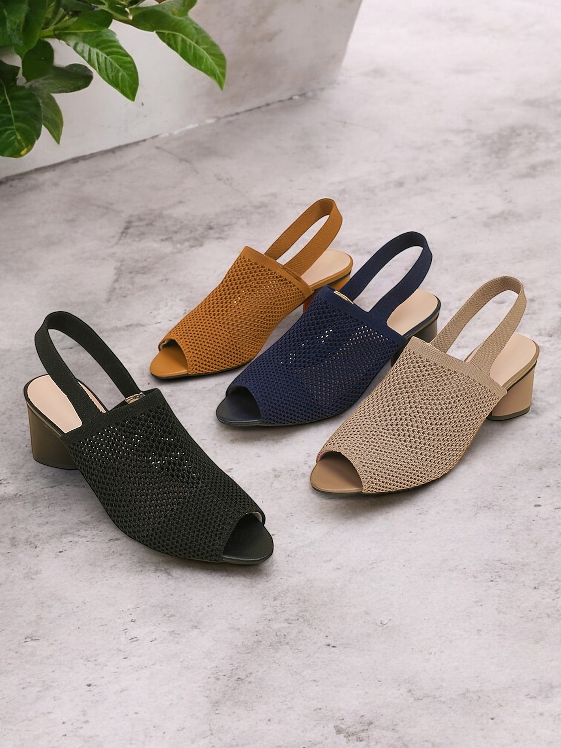 kvinners flystrikke peep toe block hæl sandaler - stilige pustende sommersko for kontor og uformelle antrekk 2025 - $29.99 –P1