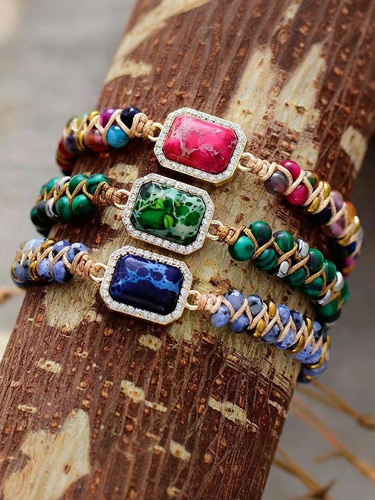 ręcznie robiona kolorowa bransoletka z naturalnych kamieni – boho koralikowa bransoletka z zawieszką z kryształków, regulowana biżuteria modowa dla kobiet, idealna na prezenty, imprezy i na co dzień 2025 - $18.99 –P3