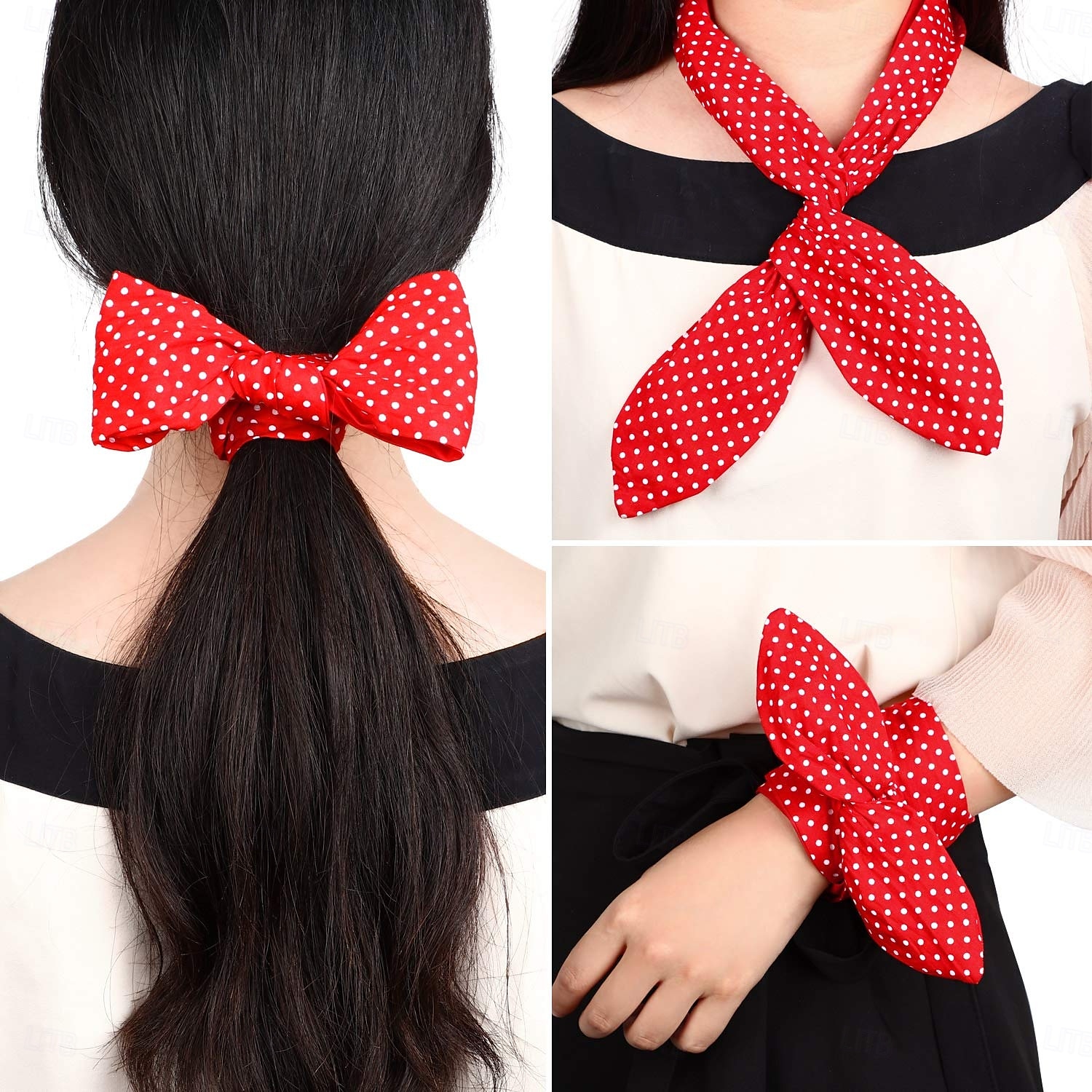 2 Pieces Polka Dot Headband Bandana Headband 50s Costume Hair Accessories Bows Wide Headwrap for Women and Girls (Red Black) 2025 - $17.49 –P6