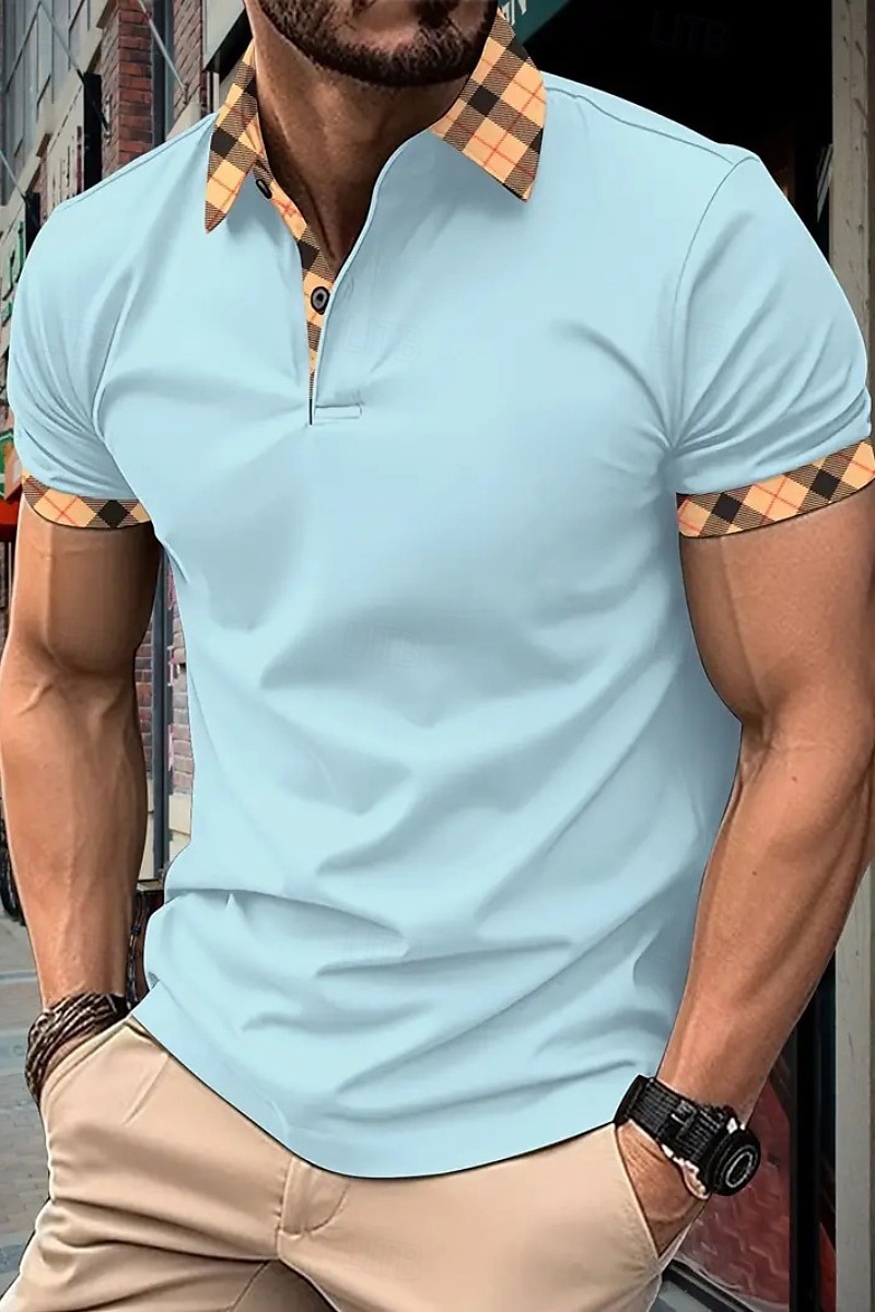 Men's Golf Shirt Golf Polos Shirts Formal Work Lapel Short Sleeve Modern Comfortable Color Block Patchwork Buttons Summer Spring Regular Fit Wine Apricot Black White Dark Navy Orange Golf Shirt 2025 - $19.99 –P17