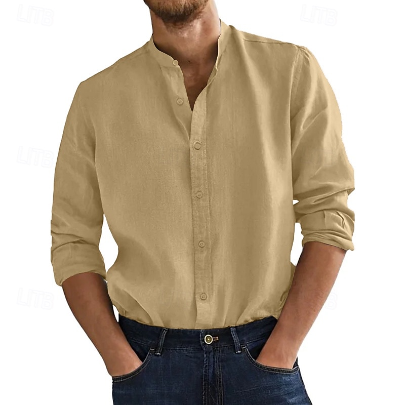 Per uomo Camicia Camicia con colletto alla coreana Camicia Estiva Abbigliamento da spiaggia Camicia casual Camicia con Bottoni Tinta unica Vacanza Crociera Nero Bianco Rosa Arancione Manica Lunga del 2025 a $23.99 –P7